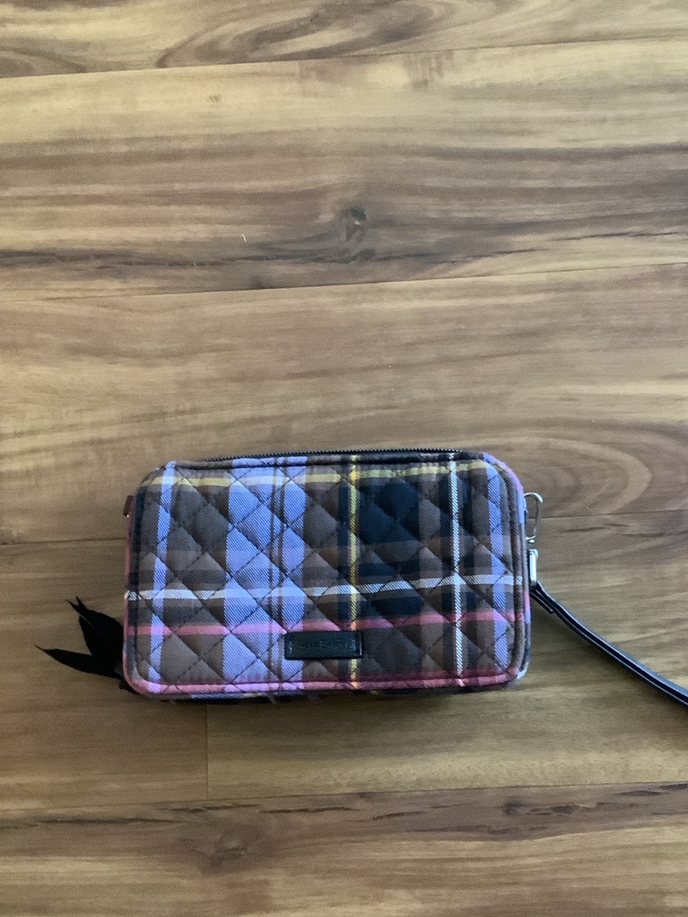 Vera Bradley Quilted Plaid Wristlet in Brown and Pink